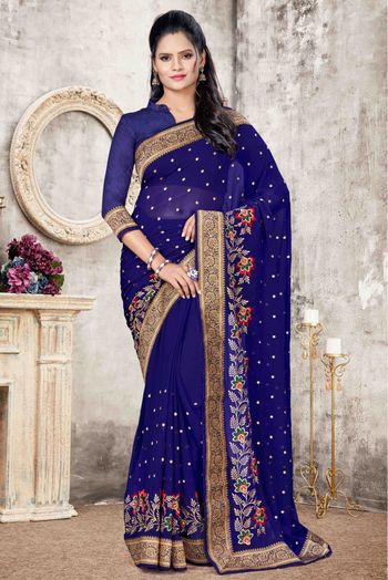 Georgette Designer Saree In Blue Colour - SR1542589