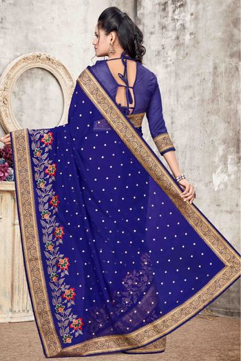 Georgette Designer Saree In Blue Colour - SR1542589