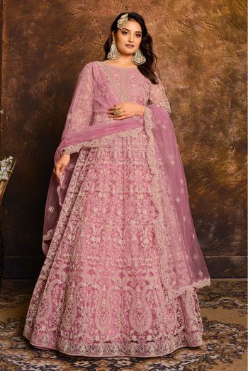 Net Embroidery Anarkali Suit In Pink Colour - SM1640591