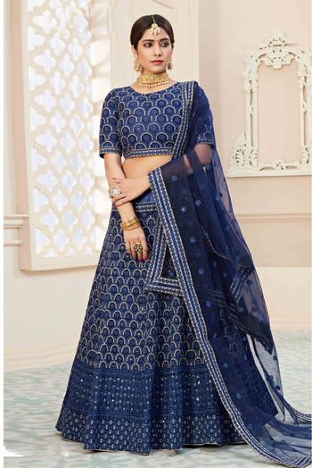 Net Embroidery Lehenga Choli In Navy Blue Colour - LD3880296