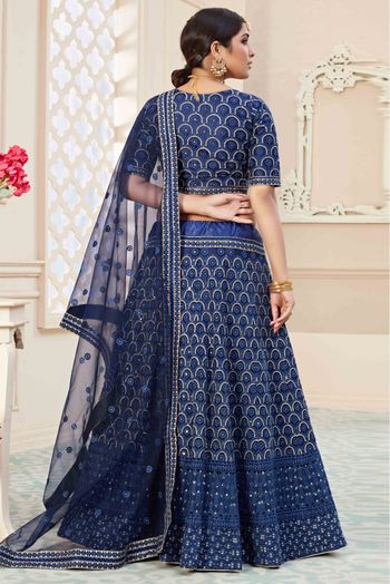Net Embroidery Lehenga Choli In Navy Blue Colour - LD3880296