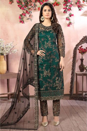 Net Embroidery Pant Style Suit In Yellow Colour-SM1640653