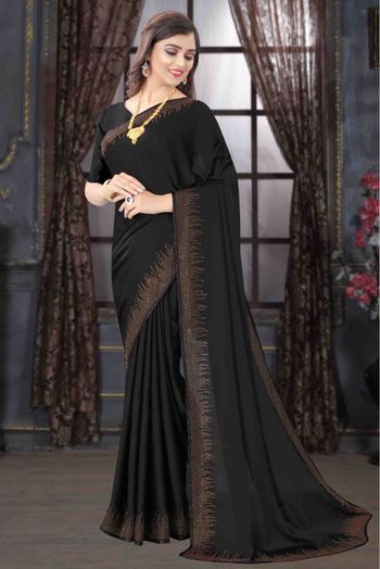 Pure Satin Designer Saree In Black Colour - SR1542634