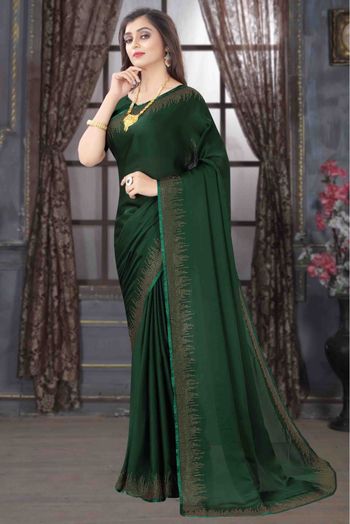 Pure Satin Designer Saree In Green Colour - SR1542640