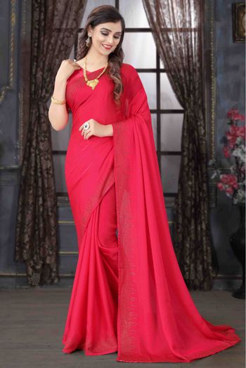 Pure Satin Designer Saree In Pink Colour