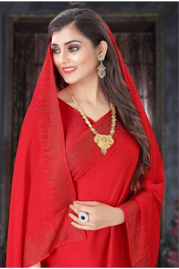 Pure Satin Designer Saree In Red Colour - SR1542635