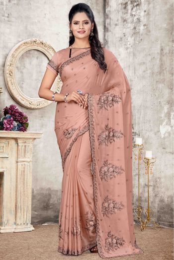 Buy Charming Peach Silk Jaquard Work Designer Saree With Silk Blouse at  best price - Gitanjali Fashions