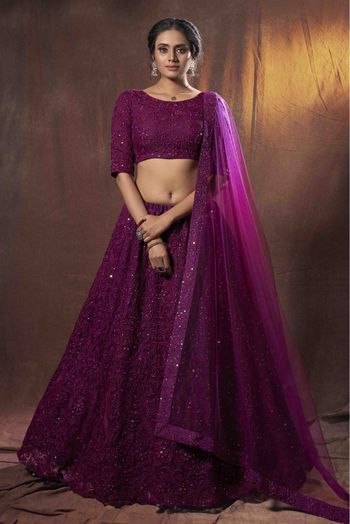 Soft Net Sequins Work Lehenga Choli In Wine Colour - LD4900382