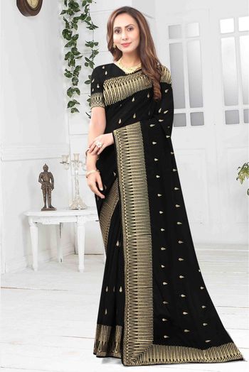 Vichitra Silk Designer Saree In Black Colour - SR1542573