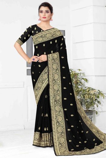 Vichitra Silk Designer Saree In Black Colour - SR1542642