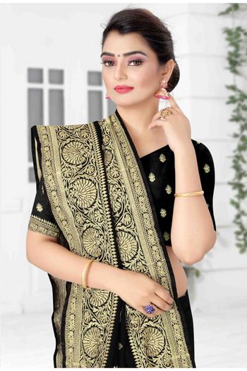 Vichitra Silk Designer Saree In Black Colour - SR1542642