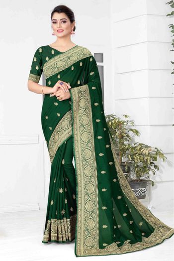 Vichitra Silk Designer Saree In Green Colour - SR1542648