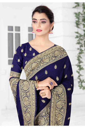 Vichitra Silk Designer Saree In Navy Blue Colour - SR1542644