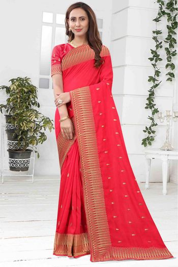 Vichitra Silk Designer Saree In Pink Colour - SR1542578