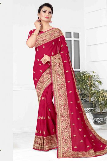 Vichitra Silk Designer Saree In Pink Colour - SR1542646
