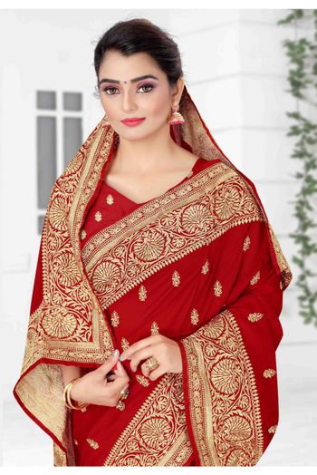 Vichitra Silk Designer Saree In Red Colour - SR1542643