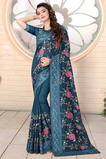 Vichitra Silk Designer Saree In Teal Colour - SR1542672