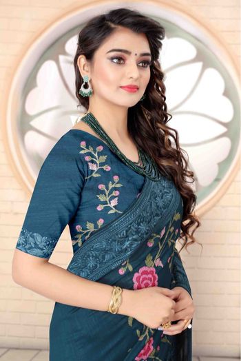Vichitra Silk Designer Saree In Teal Colour - SR1542672
