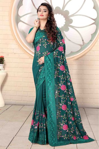 Vichitra Silk Designer Saree In Teal Colour - SR1542675