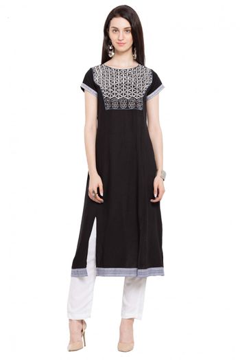 Plus Size Cotton Kurti In Black Colour - KR2710305