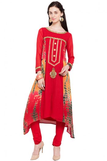 Plus Size Faux Georgette Kurti In Red Colour - KR2710296