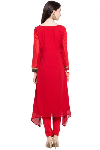 Plus Size Faux Georgette Kurti In Red Colour - KR2710296