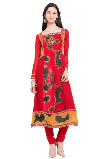 Plus Size Faux Georgette Kurti In Red Colour - KR2710298