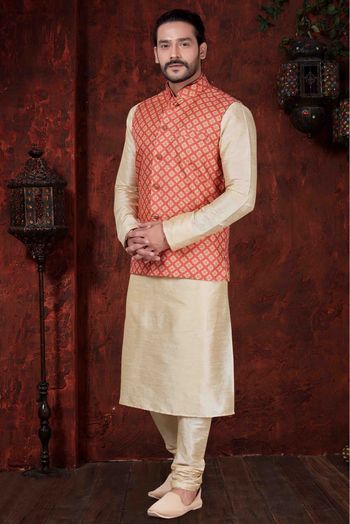 Art Dhupion Party Wear Kurta Pajama In Fawn Colour - KP4120107