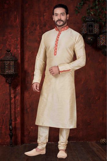 Art Dhupion Party Wear Kurta Pajama In Fawn Colour - KP4120113