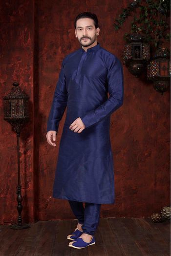 Art Dhupion Party Wear Kurta Pajama In Navy Blue Colour - KP4120114