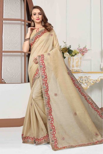 Cotton Silk Designer Saree In Beige Colour