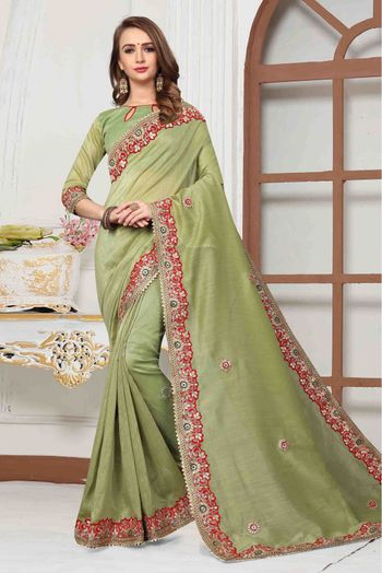 Buy Dola Silk Light Green Color Zari Work Saree Festive Wear Online at Best  Price | Cbazaar