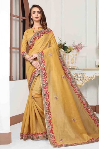 Cotton Silk Designer Saree In Yellow Colour