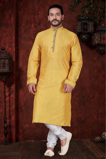 Jarna Print Party Wear Kurta Pajama In Yellow Colour