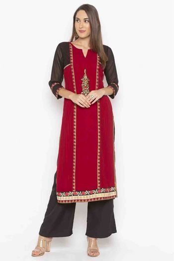 Plus Size Georgette Embroidery Kurti In Maroon Colour - KR2710484