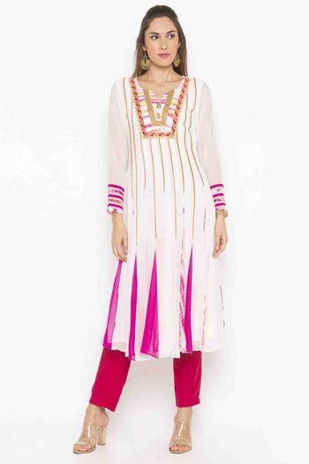 Plus Size Georgette Embroidery Kurti In Off White Colour - KR2710467