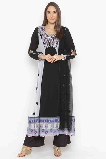 Plus Size Stitched Georgette Embroidery Palazzo Pant Suit In Black Colour -  SS2710513