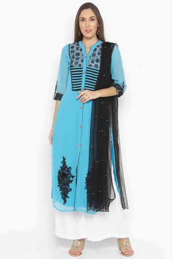 Plus Size Stitched Georgette Embroidery Palazzo Pant Suit In Blue Colour -  SS2710500