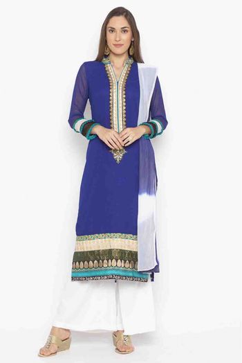 Plus Size Stitched Georgette Embroidery Palazzo Pant Suit In Blue Colour -  SS2710509