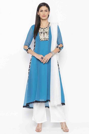 Plus Size Stitched Georgette Embroidery Palazzo Pant Suit In Blue Colour -  SS2710511