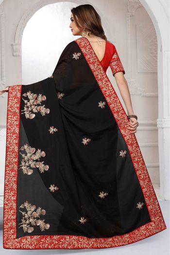 Pure Satin Designer Saree In Black Colour - SR1541415