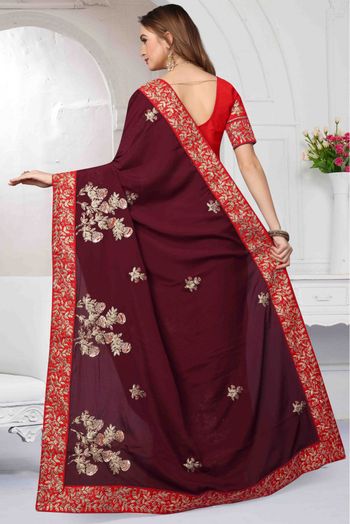 Pure Satin Designer Saree In Wine Colour - SR1541421