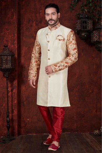 Silk Party Wear Kurta Pajama In Cream Colour - KP4120087