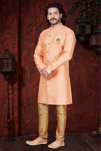 Silk Party Wear Kurta Pajama In Light Orange Colour