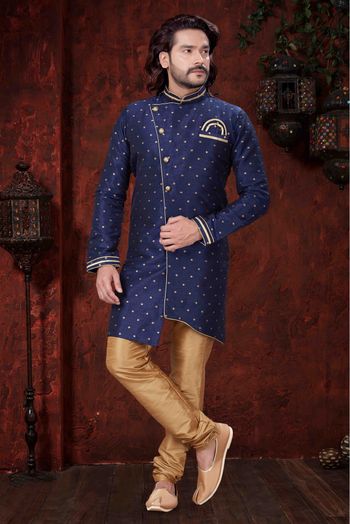 Silk Party Wear Kurta Pajama In Navy Blue Colour - KP4120097