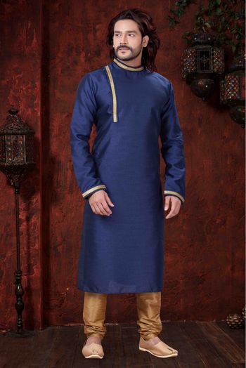 Silk Party Wear Kurta Pajama In Navy Blue Colour - KP4120109