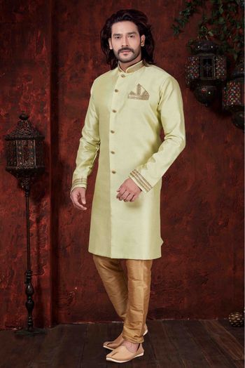 Silk Party Wear Kurta Pajama In Pista Green Colour