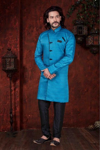 Silk Party Wear Kurta Pajama In Sky Blue Colour - KP4120099