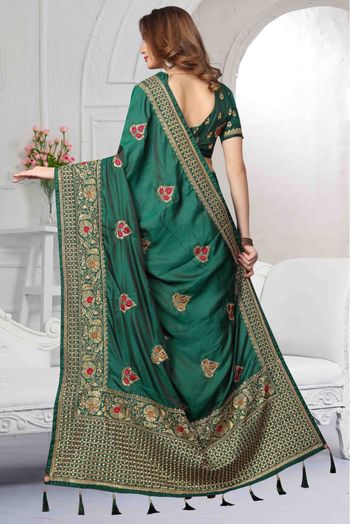 Silk Satin Traditional Saree In Green Colour
