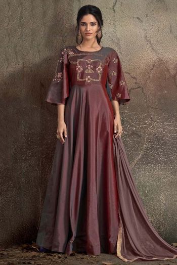 Taffeta Silk Embroidery Anarkali Suit In Mauve Colour SM1352606